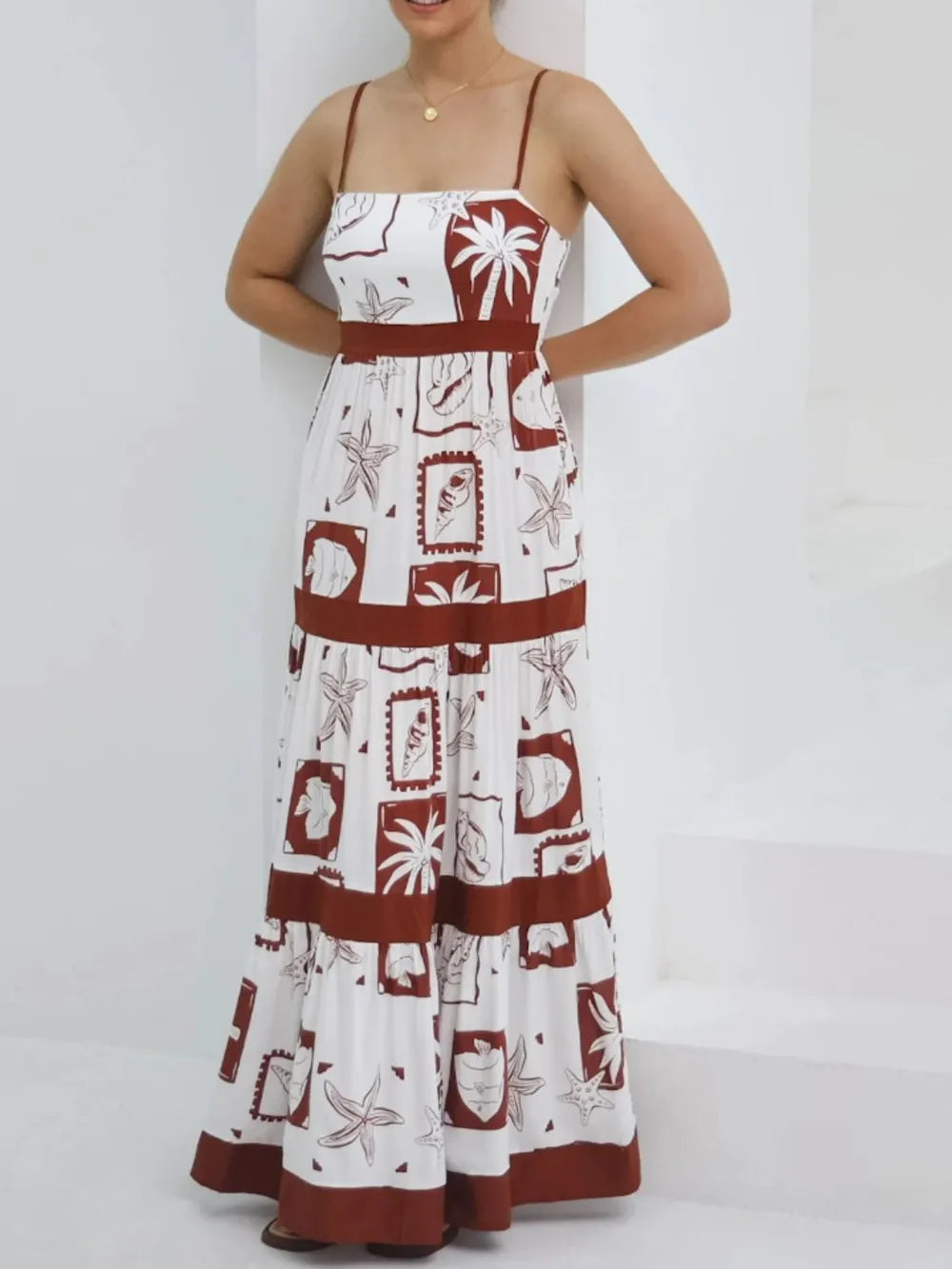 Printed Square Neck Maxi Cami Dress