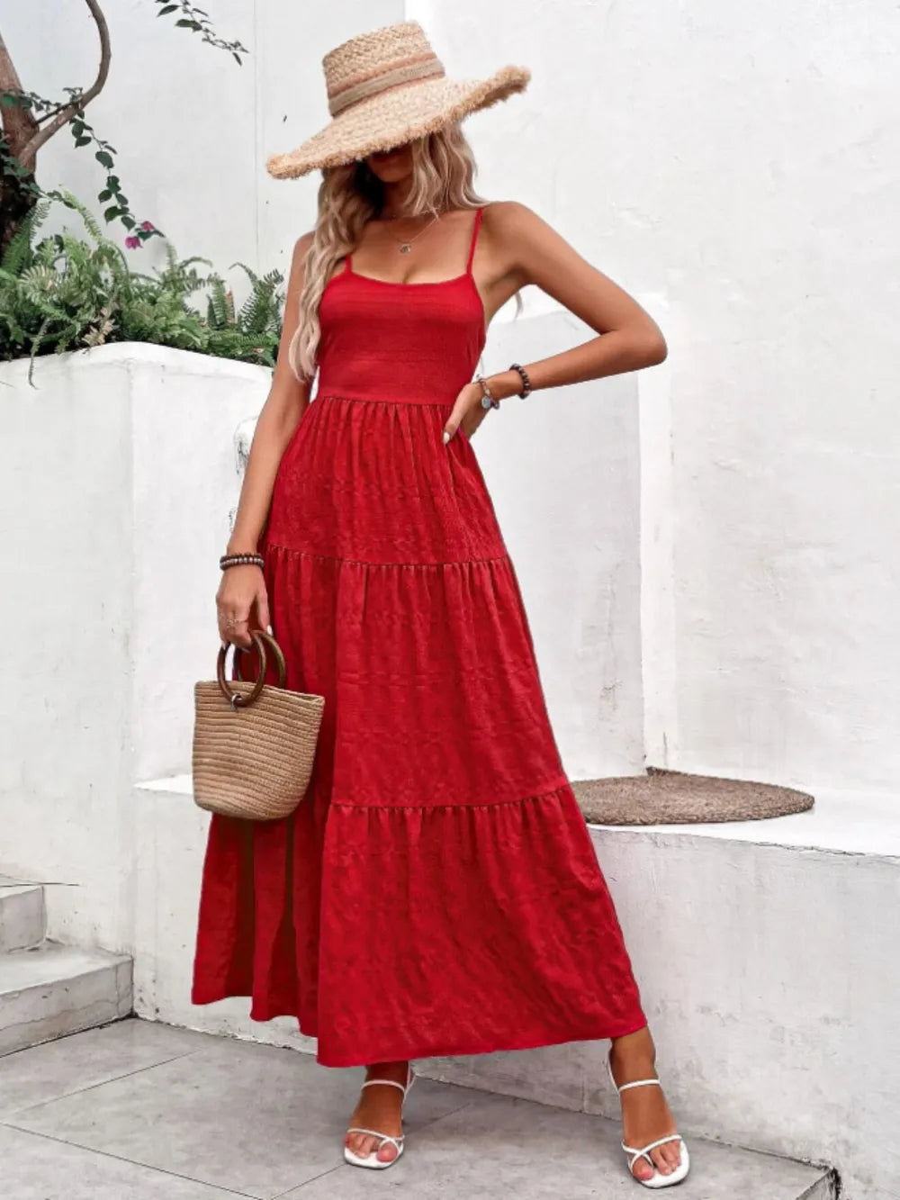 Bow Back Tiered Maxi Cami Dress