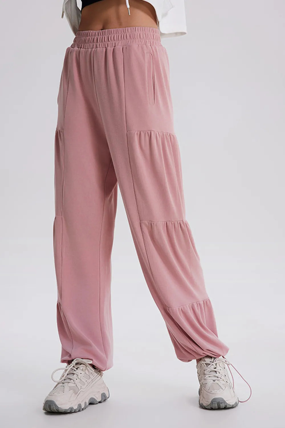 Drawstring Elastic Waist Ruched Joggers