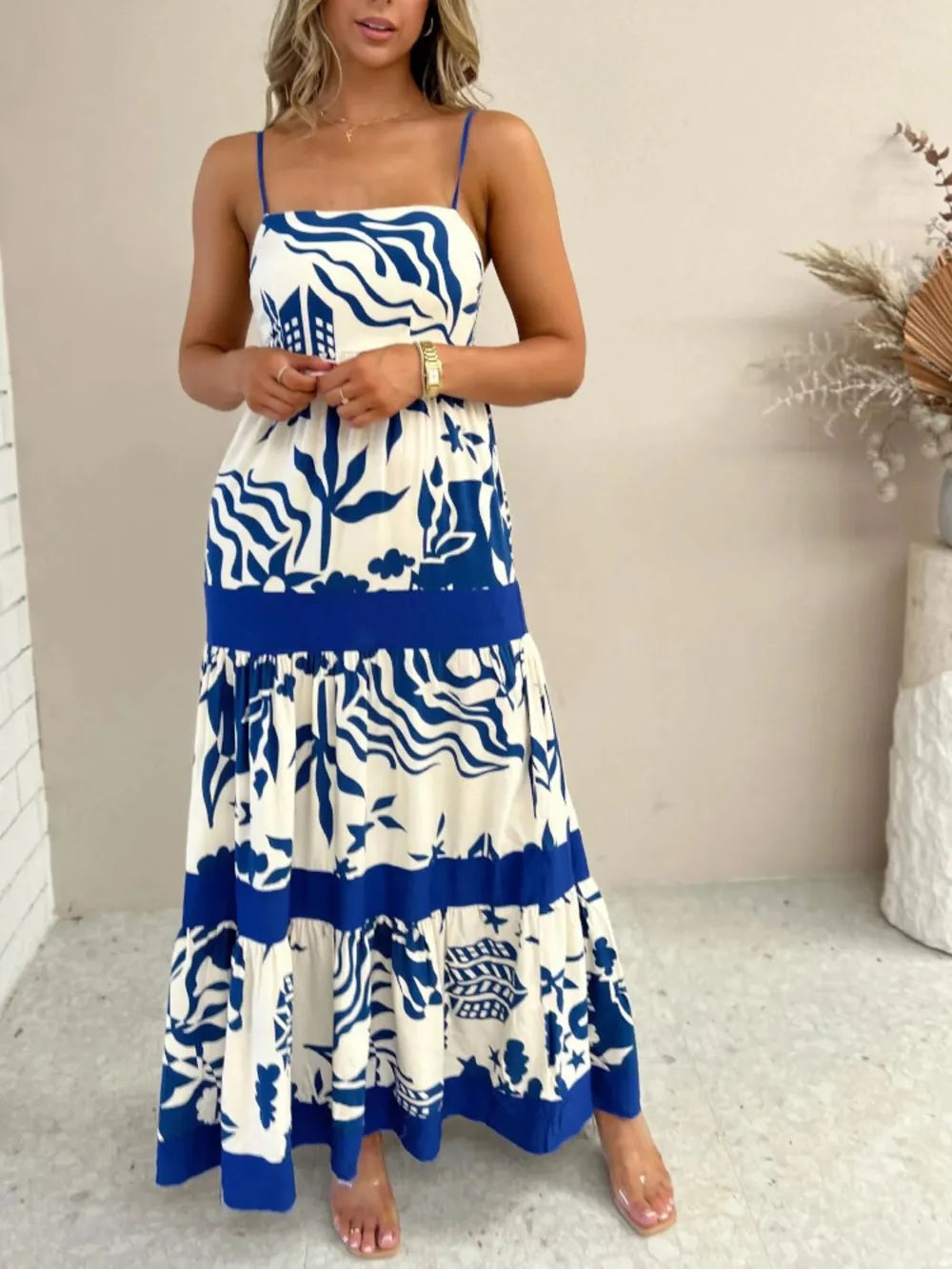 Printed Square Neck Maxi Cami Dress