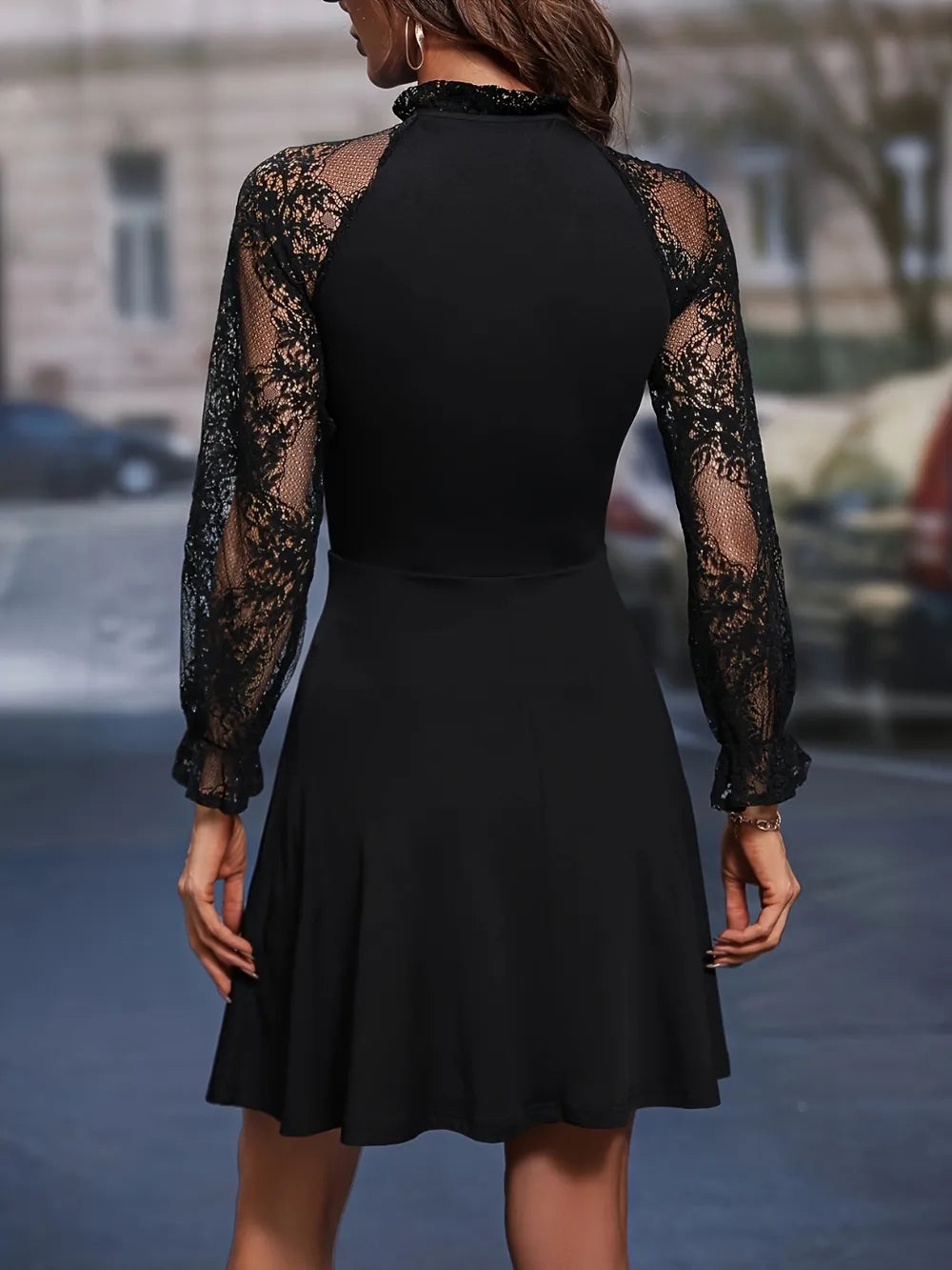 High waisted sexy lace long sleeved dress