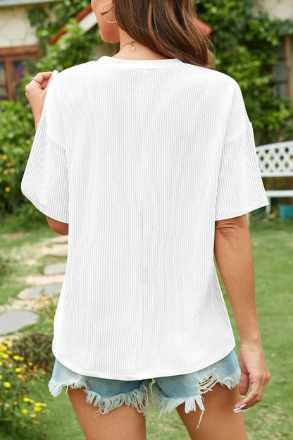 Summer casual contrasting wave striped short sleeved pocket T-shirt top