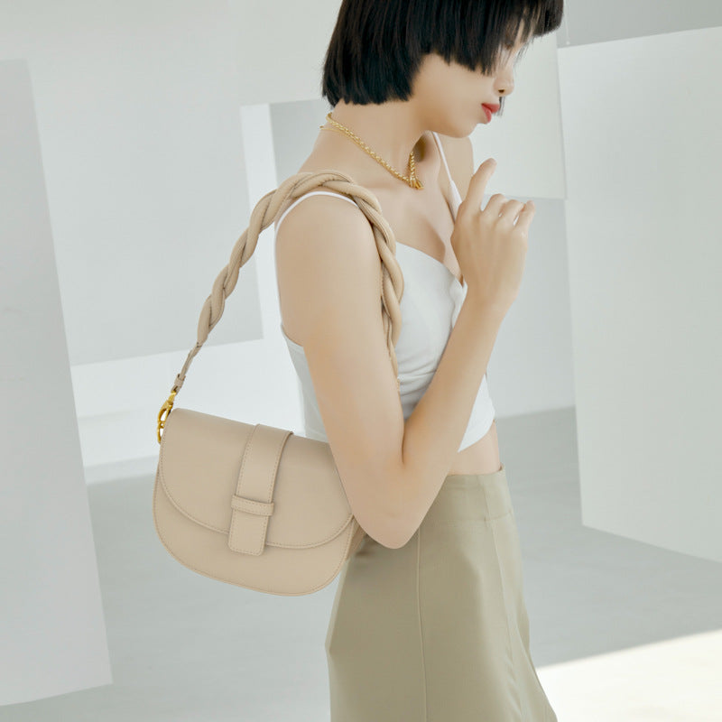 Women's new trend semi-circle leather bag underarm small round bag shoulder messenger bag