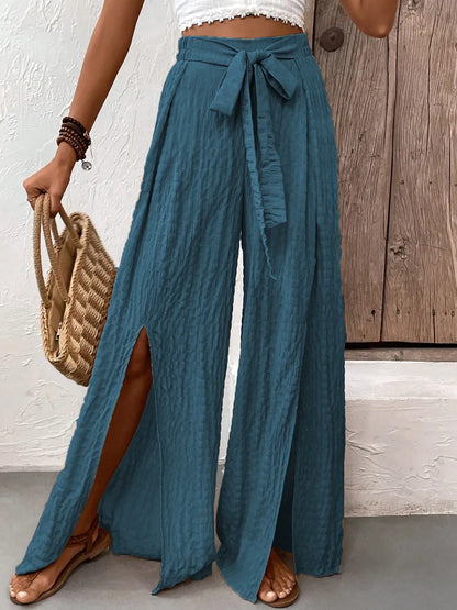 Summer fashionable high waisted design casual wide leg pants