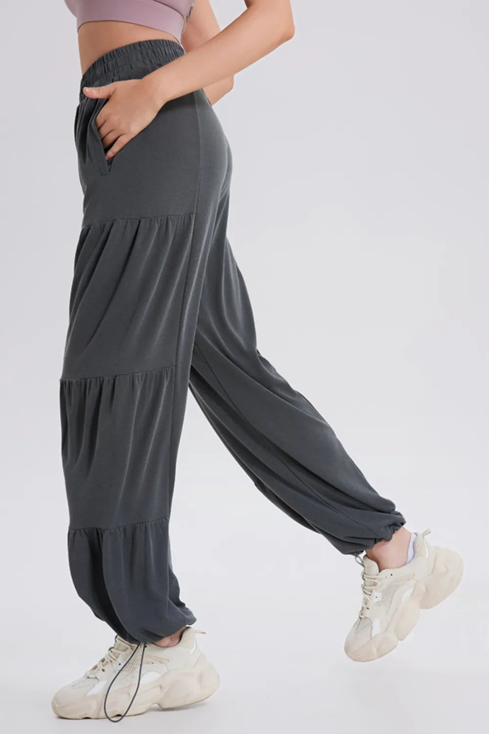 Drawstring Elastic Waist Ruched Joggers