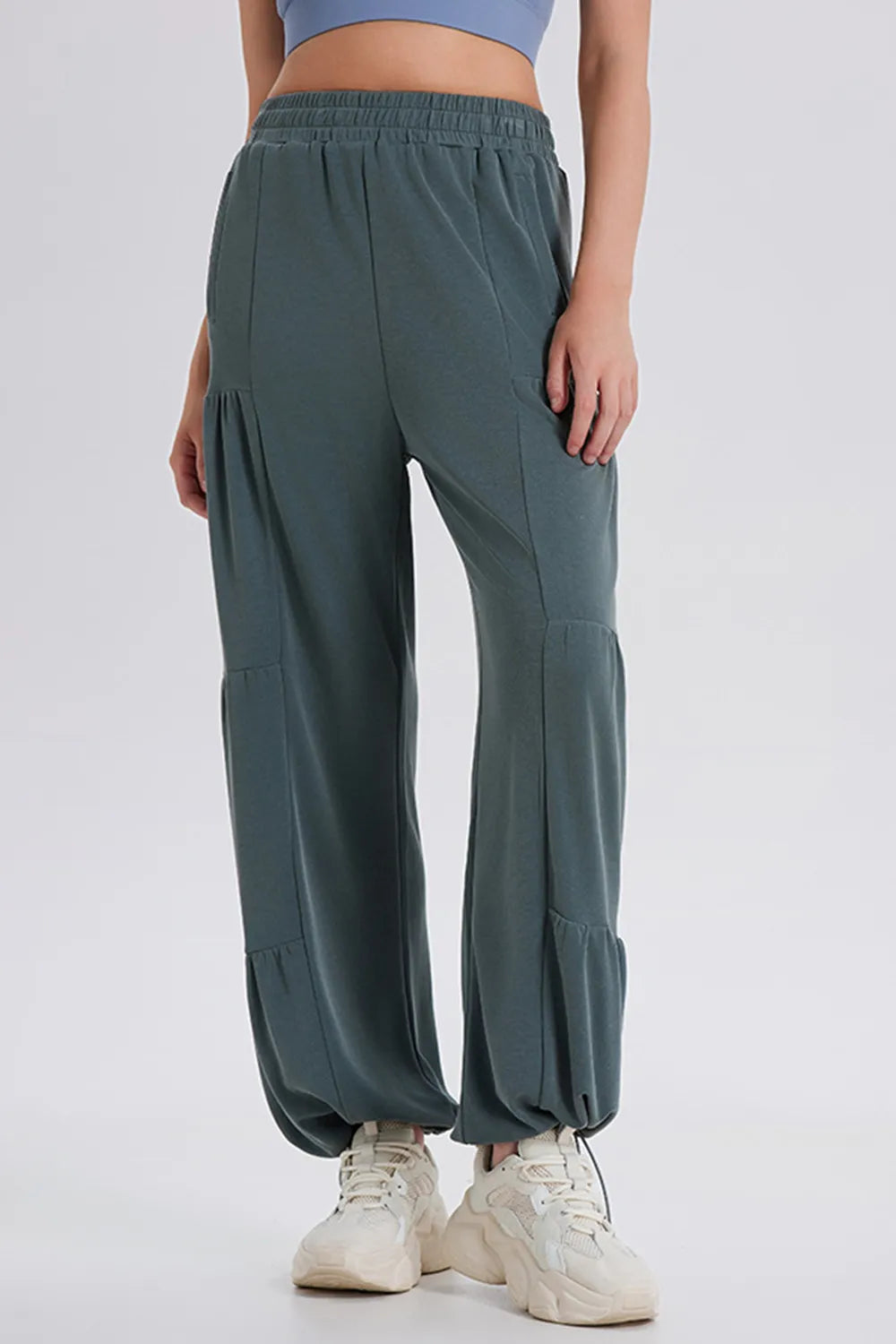 Drawstring Elastic Waist Ruched Joggers