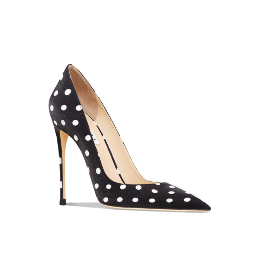 Leather Black Polka Dot High-Heeled Shoes With Thin Heels New French Sexy Satin Banquet Dress Single Shoes