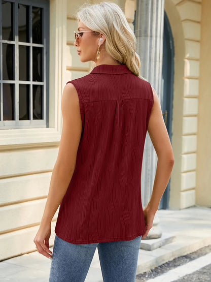 Summer new solid color lapel loose sleeveless vest top for women