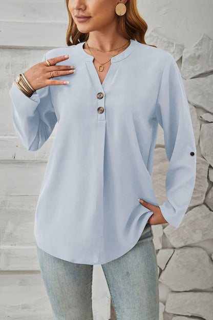 V-neck solid color comfortable breathable casual long sleeved top