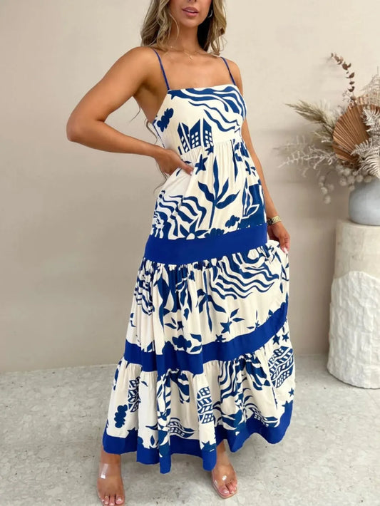 Printed Square Neck Maxi Cami Dress