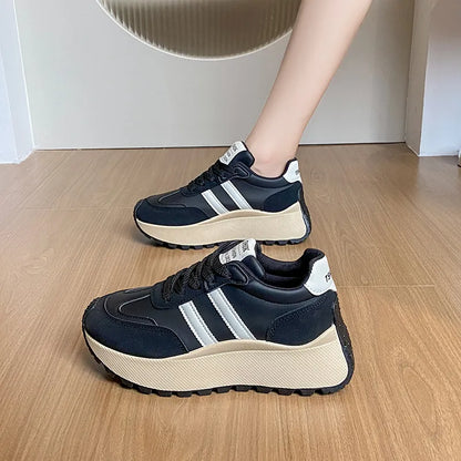 Side Striped Lace Up Platform Athletic Sneakers