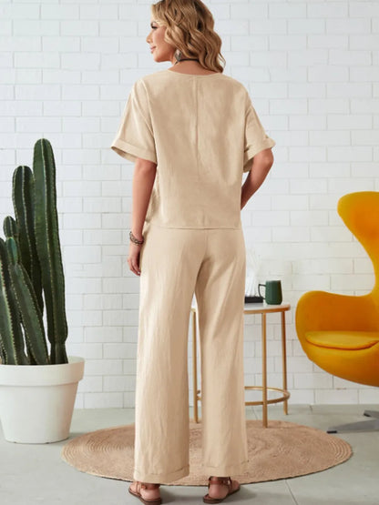 Round neck sleeveless comfortable casual top paired with pants two-piece set