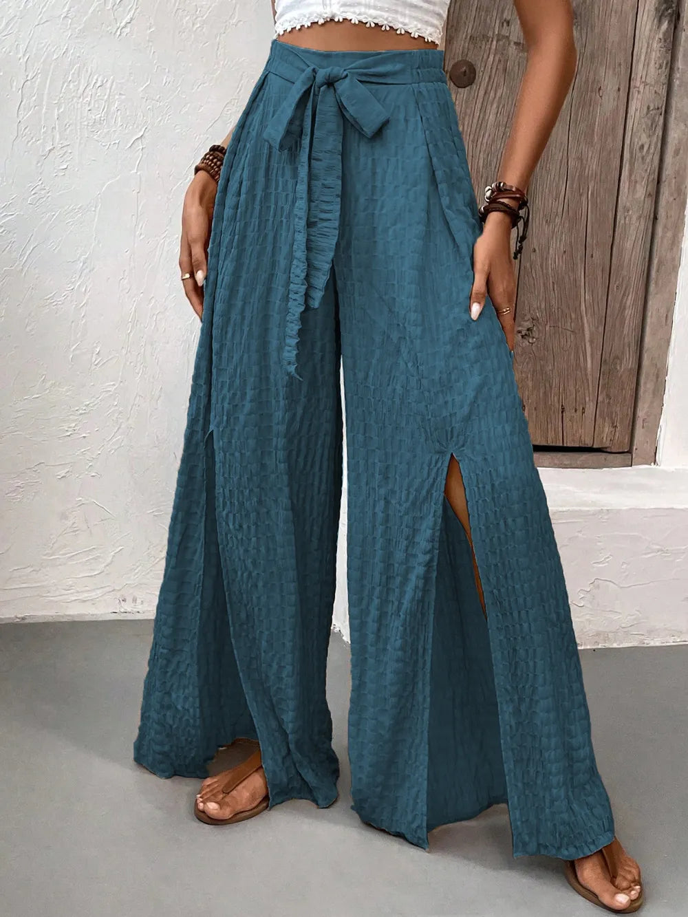 Summer fashionable high waisted design casual wide leg pants