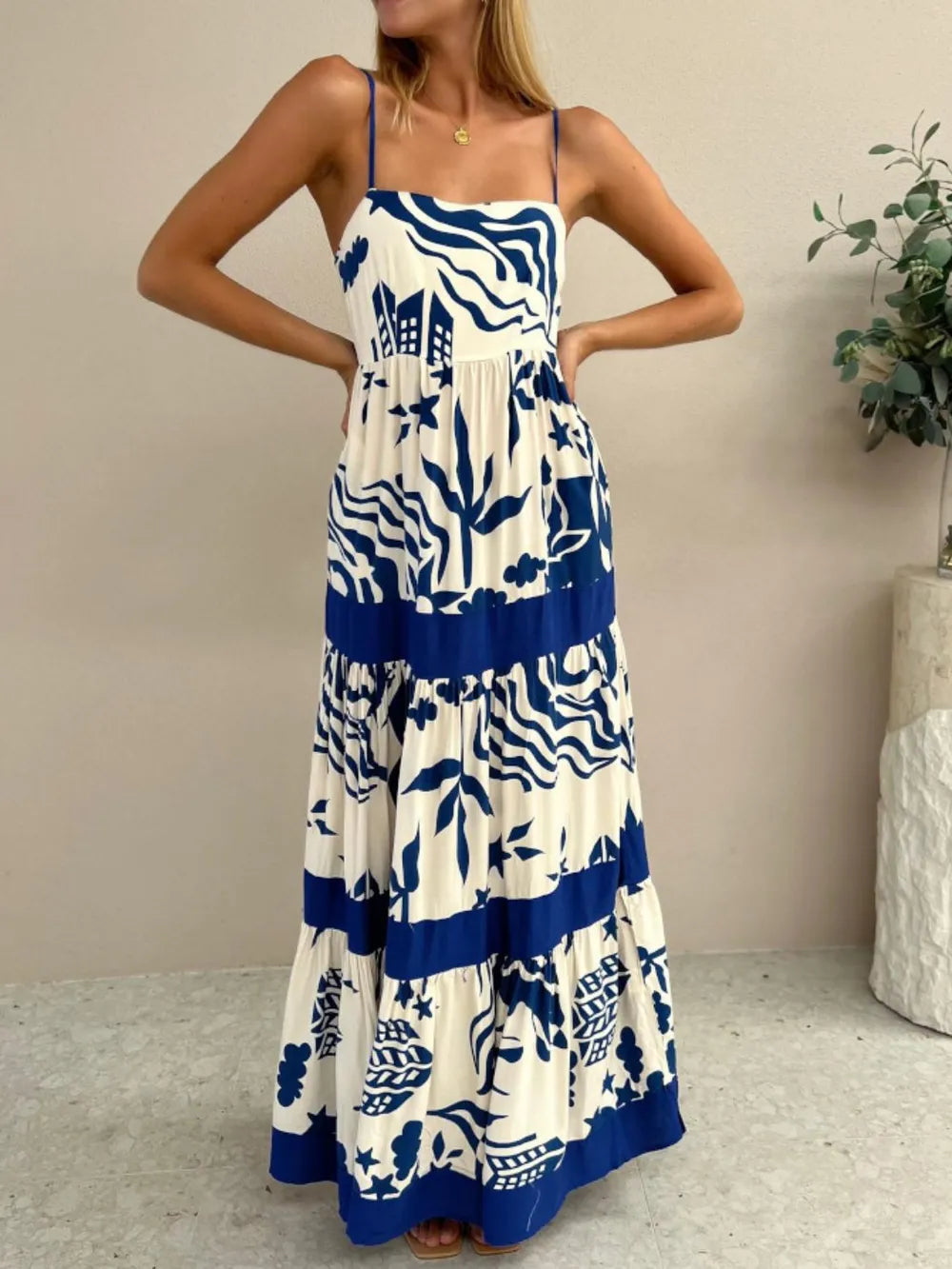 Printed Square Neck Maxi Cami Dress
