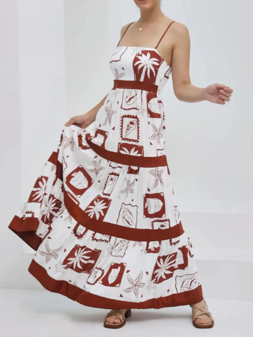 Printed Square Neck Maxi Cami Dress