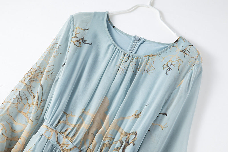 Elegant Silk Maxi Dress with Fashionable Prints