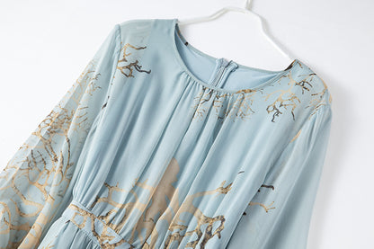 Elegant Silk Maxi Dress with Fashionable Prints