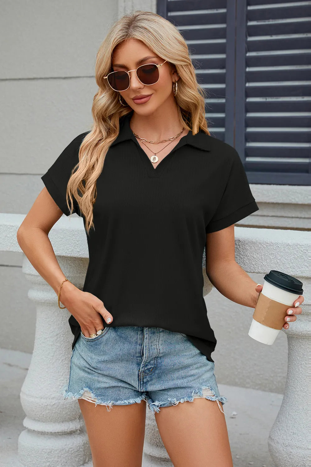 Collar Short Sleeve Blouse