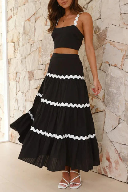 Contrast Trim Cami and Maxi Skirt Set