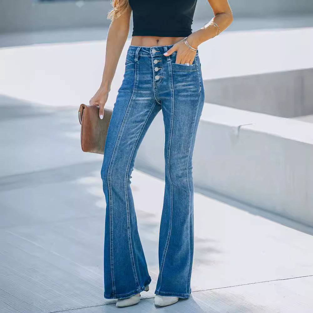 Button Fly Bootcut Jeans with Pockets