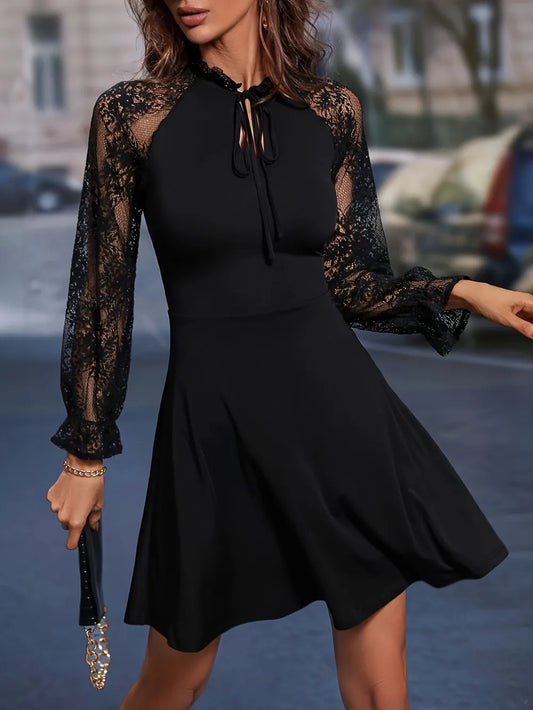 High waisted sexy lace long sleeved dress