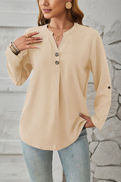 V-neck solid color comfortable breathable casual long sleeved top