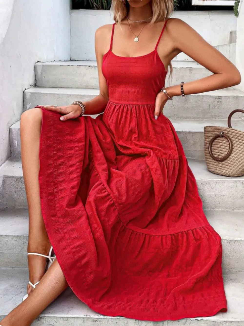 Bow Back Tiered Maxi Cami Dress