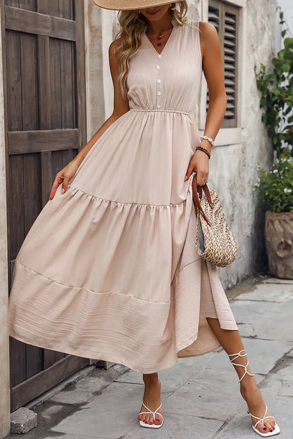 Summer new women's solid color temperament slim fit dress