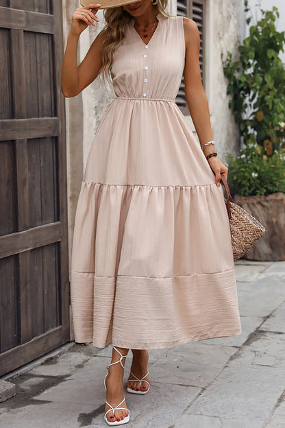 Summer new women's solid color temperament slim fit dress