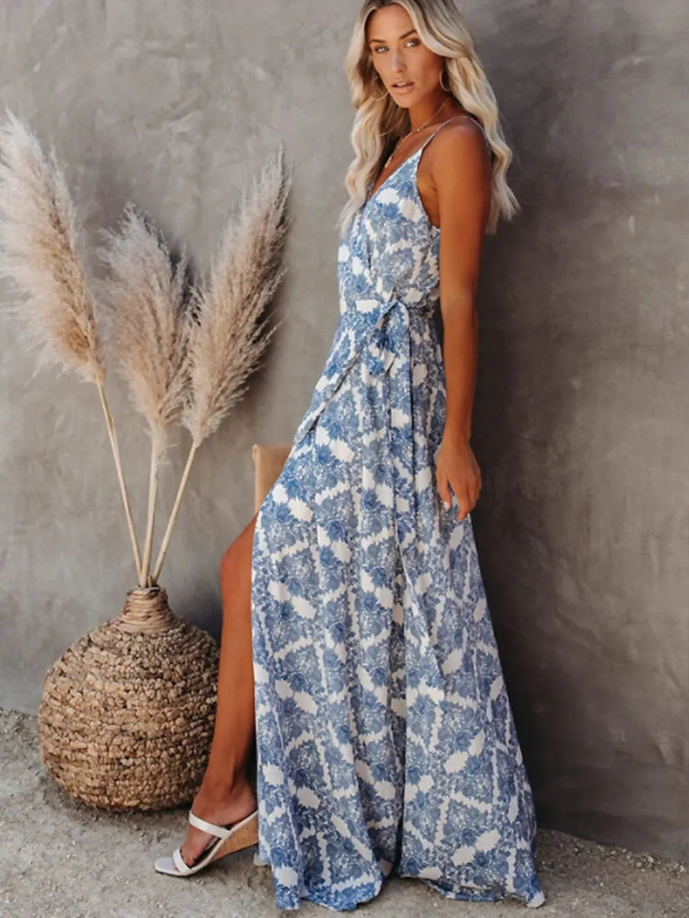Printed Tied Maxi Cami Dress