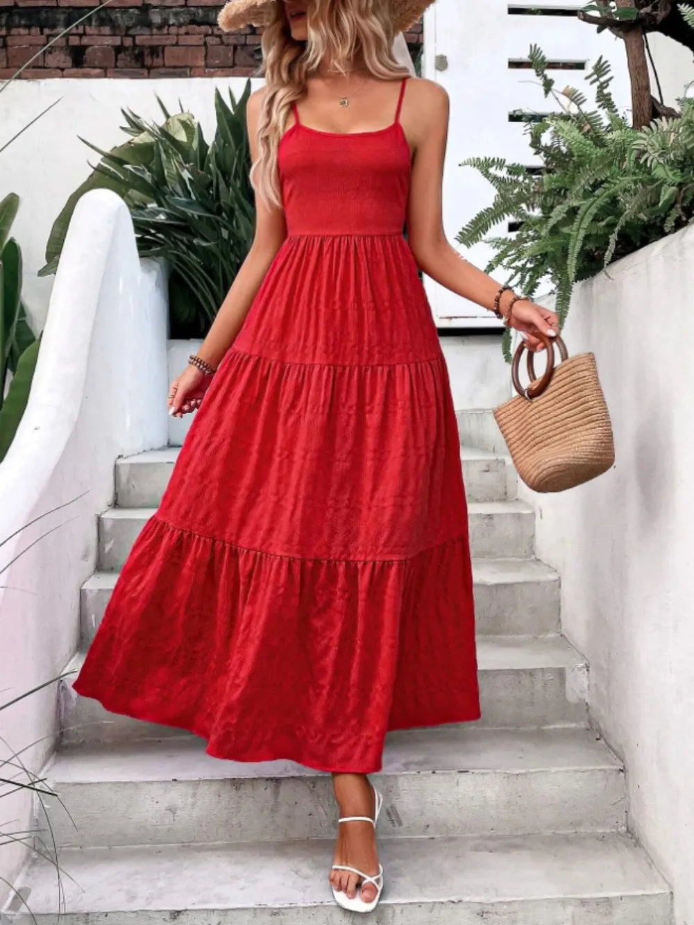 Bow Back Tiered Maxi Cami Dress