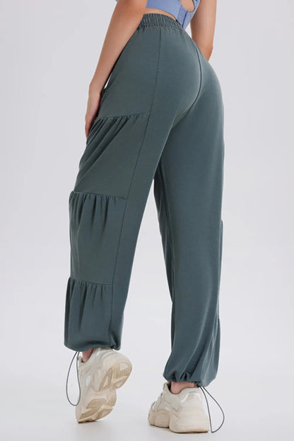 Drawstring Elastic Waist Ruched Joggers