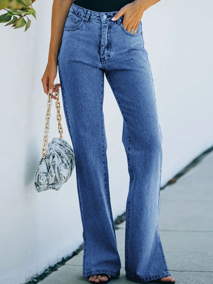 Washed split waist denim pants with a mid rise temperament casual pants