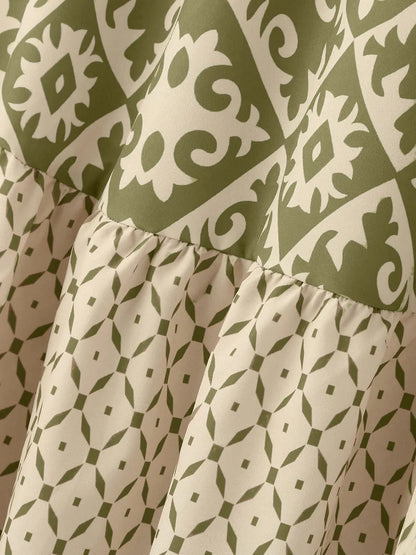 Summer New Printed Loose Splicing Large Swing Skirt for Women