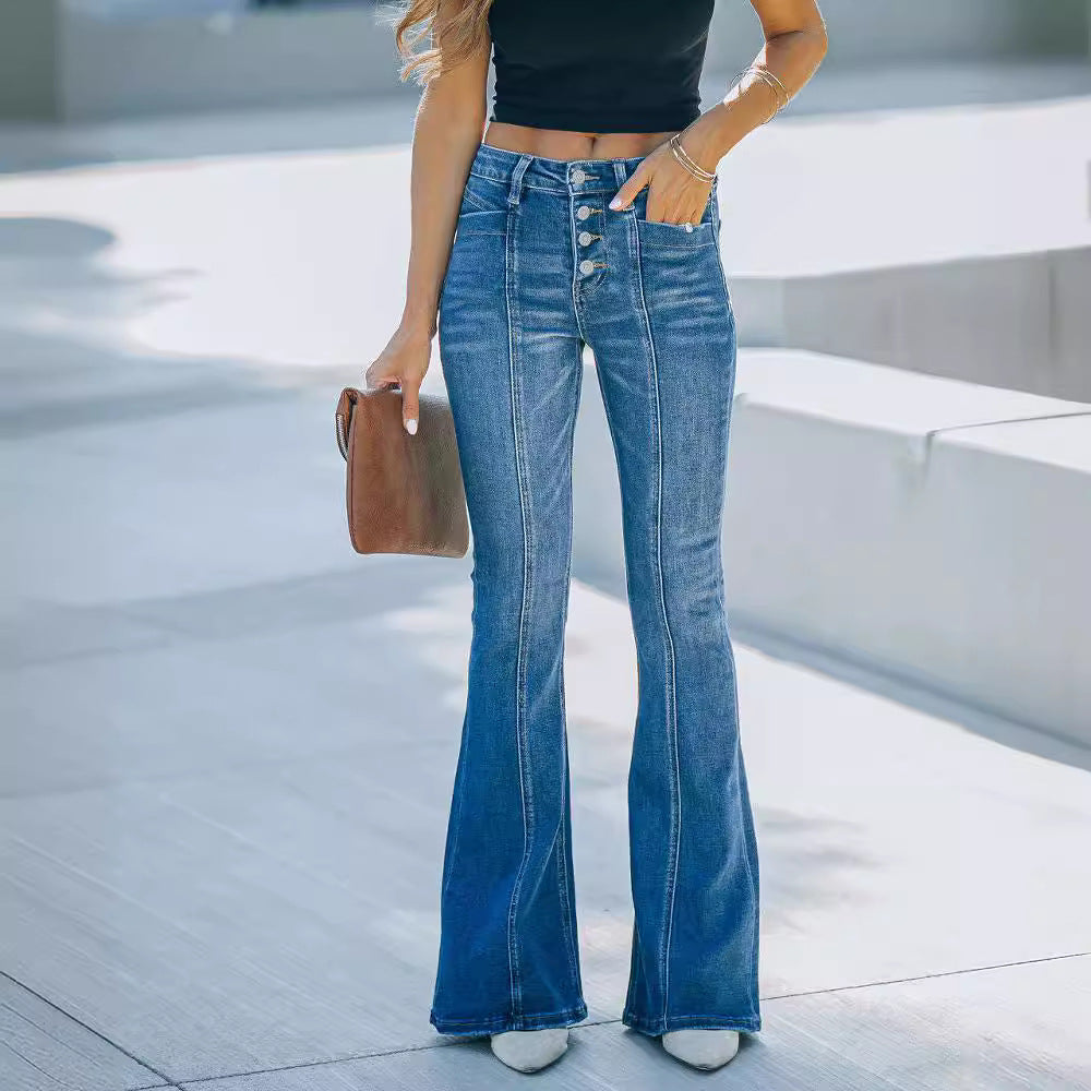 Button Fly Bootcut Jeans with Pockets