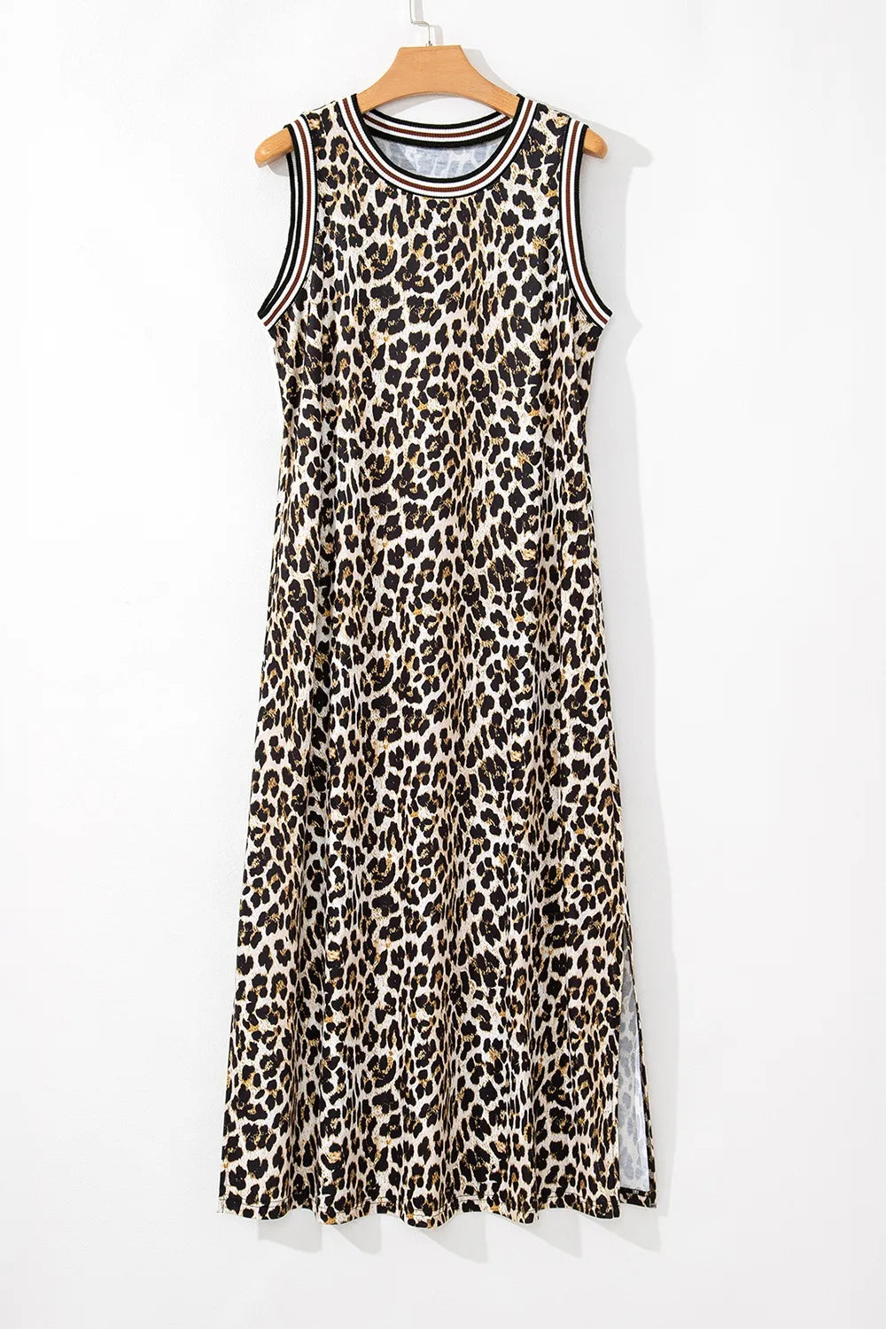 Side Slit Leopard Sleeveless Maxi Dress