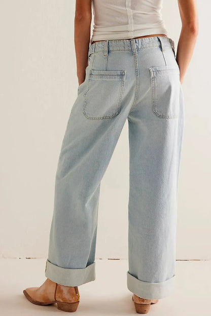 Washed Wide Leg Jeans with Pockets
