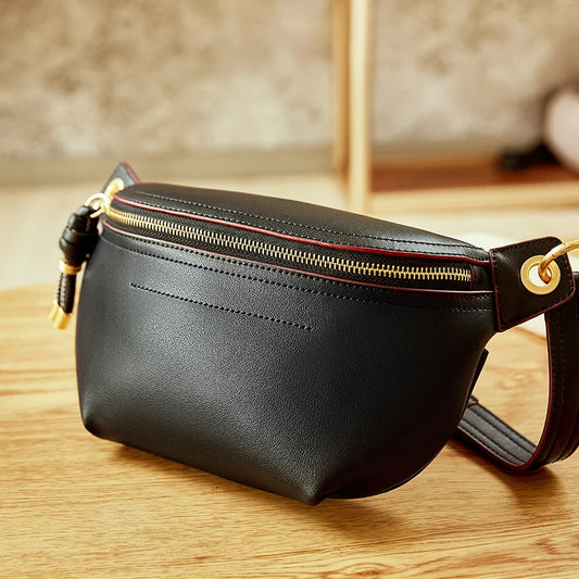 100% Genuine Leather Women Waist Bags Luxury Famous Brand Shoulder Bag Chain Belt Crossbody Female Bag Bolsa Feminina